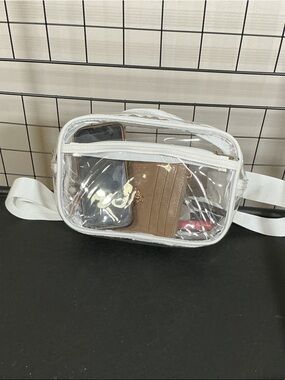Clear Stadium Approved Belt Bag Crossbody Adjustable Strap White Trim